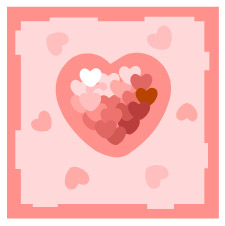 Picture of a square that has a heart shape inside of it with small hearts around it